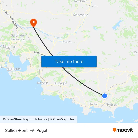Solliès-Pont to Puget map