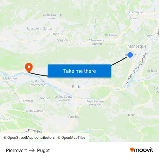 Pierrevert to Puget map