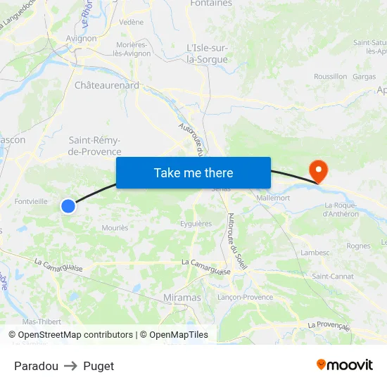 Paradou to Puget map