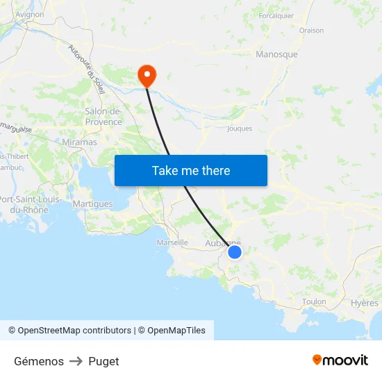 Gémenos to Puget map