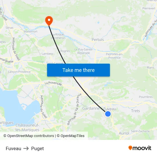 Fuveau to Puget map