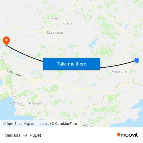 Seillans to Puget map