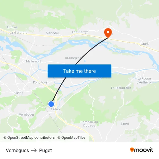 Vernègues to Puget map