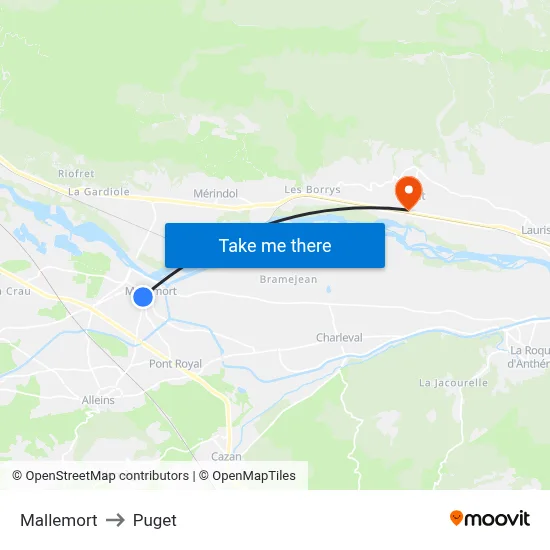 Mallemort to Puget map