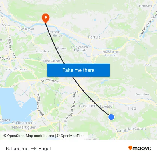 Belcodène to Puget map