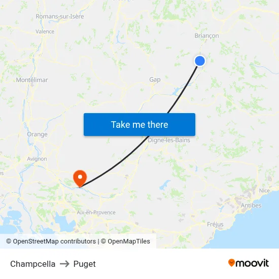 Champcella to Puget map