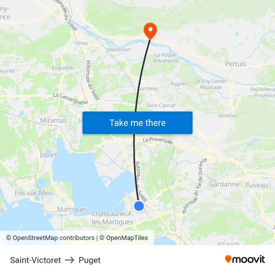 Saint-Victoret to Puget map