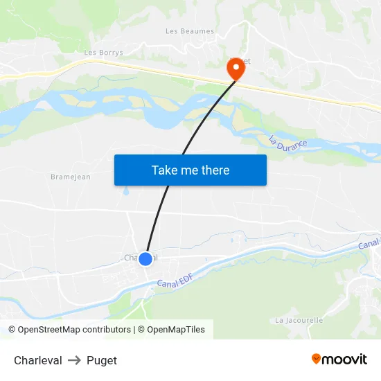 Charleval to Puget map