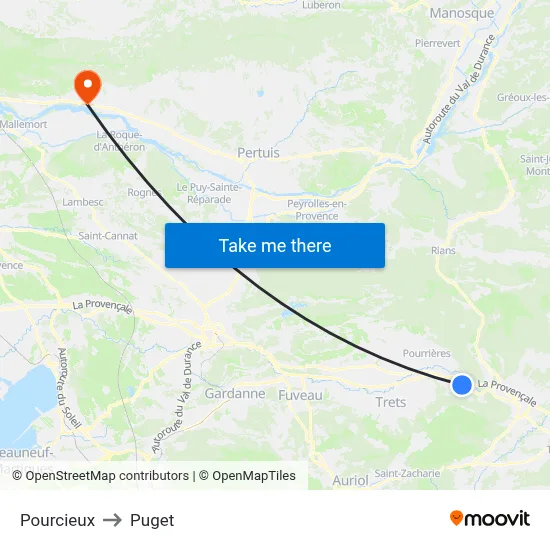Pourcieux to Puget map