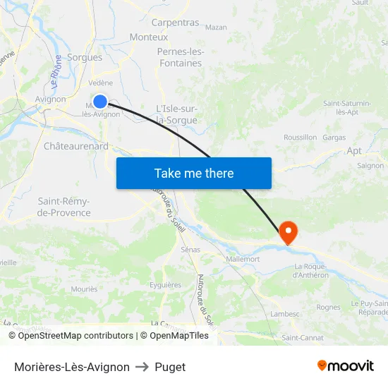 Morières-Lès-Avignon to Puget map