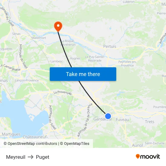 Meyreuil to Puget map