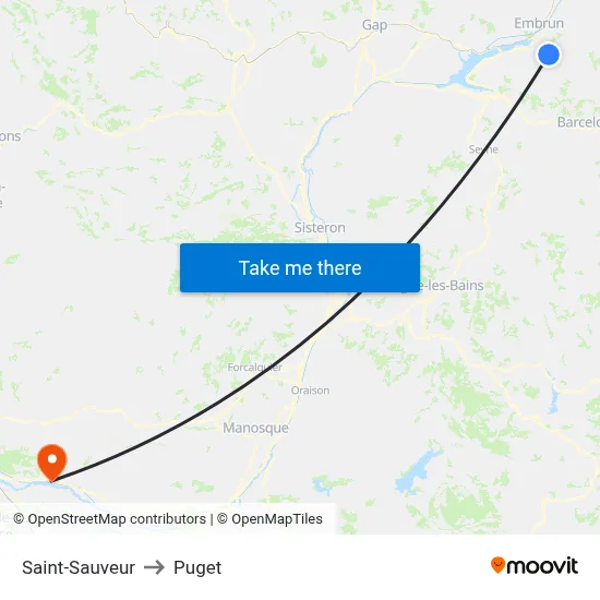 Saint-Sauveur to Puget map
