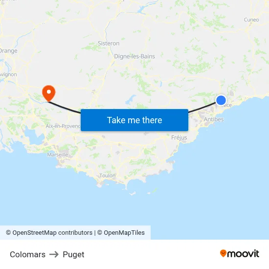 Colomars to Puget map