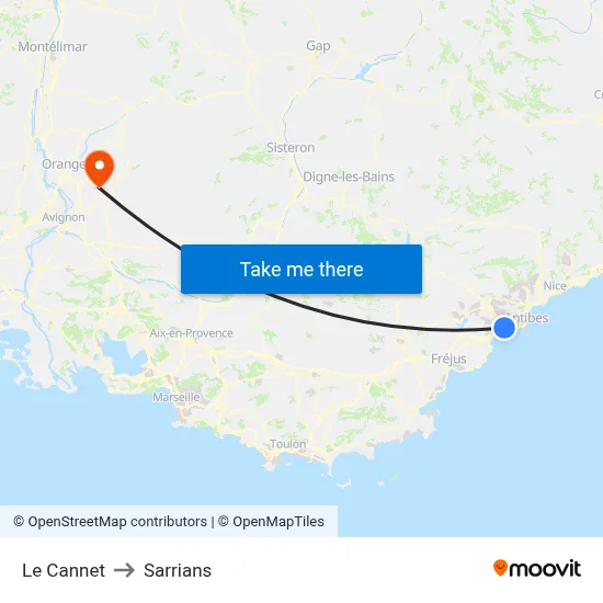 Le Cannet to Sarrians map