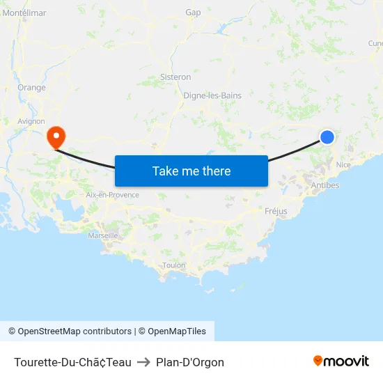Tourette-Du-Chã¢Teau to Plan-D'Orgon map