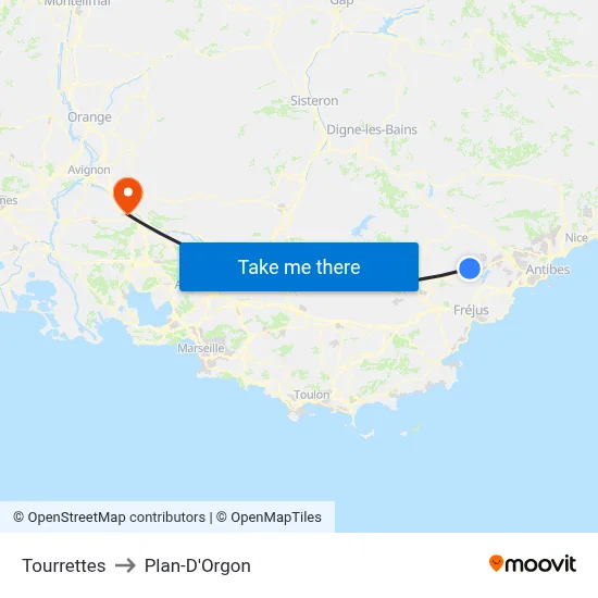 Tourrettes to Plan-D'Orgon map