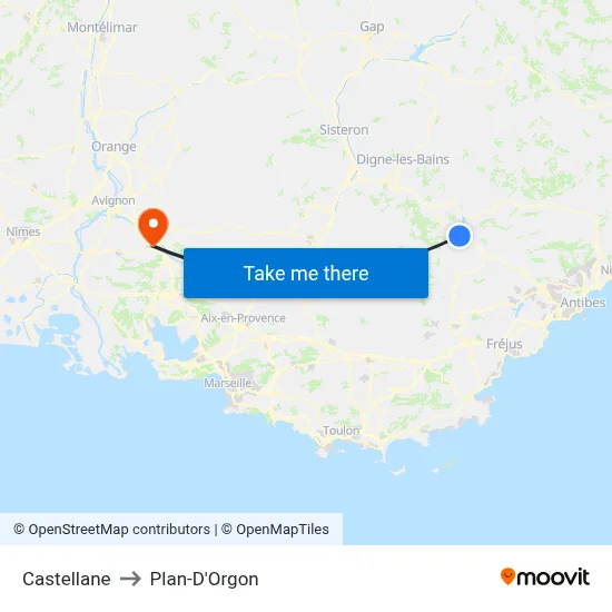 Castellane to Plan-D'Orgon map