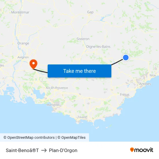 Saint-Benoã®T to Plan-D'Orgon map