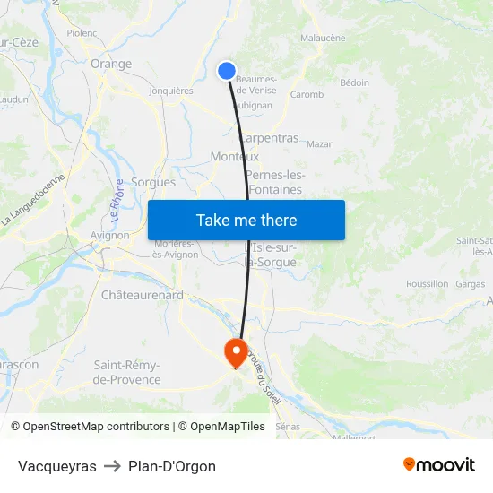 Vacqueyras to Plan-D'Orgon map