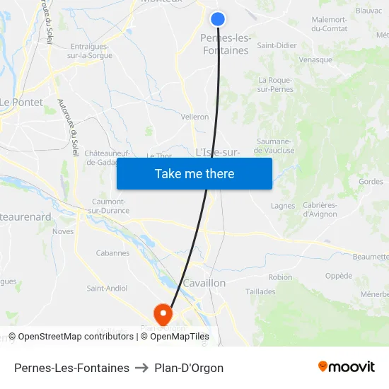 Pernes-Les-Fontaines to Plan-D'Orgon map