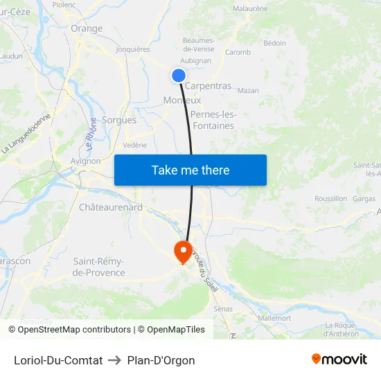 Loriol-Du-Comtat to Plan-D'Orgon map