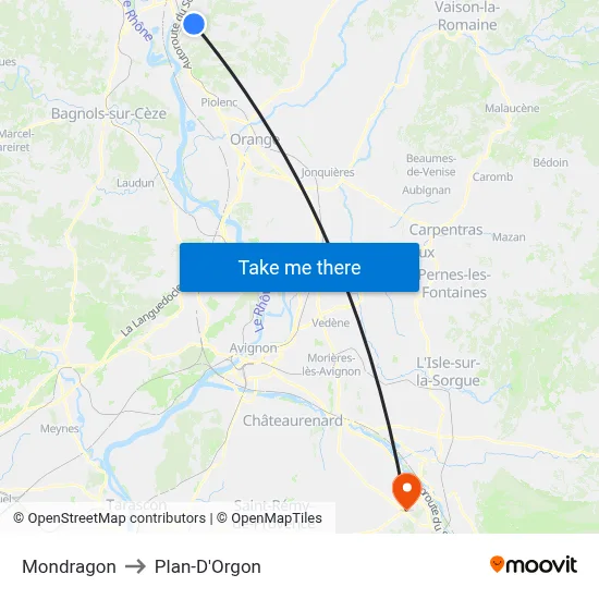Mondragon to Plan-D'Orgon map