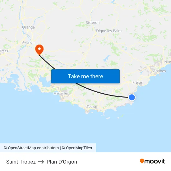 Saint-Tropez to Plan-D'Orgon map