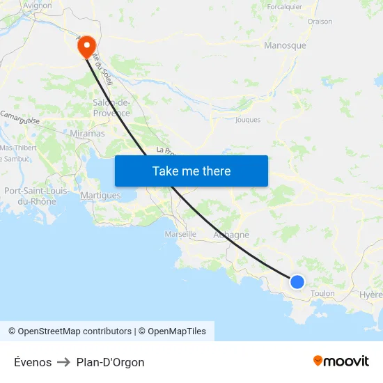 Évenos to Plan-D'Orgon map