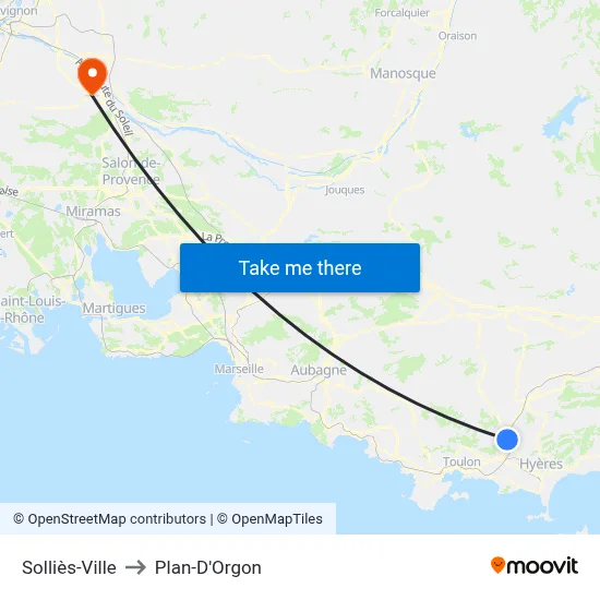 Solliès-Ville to Plan-D'Orgon map