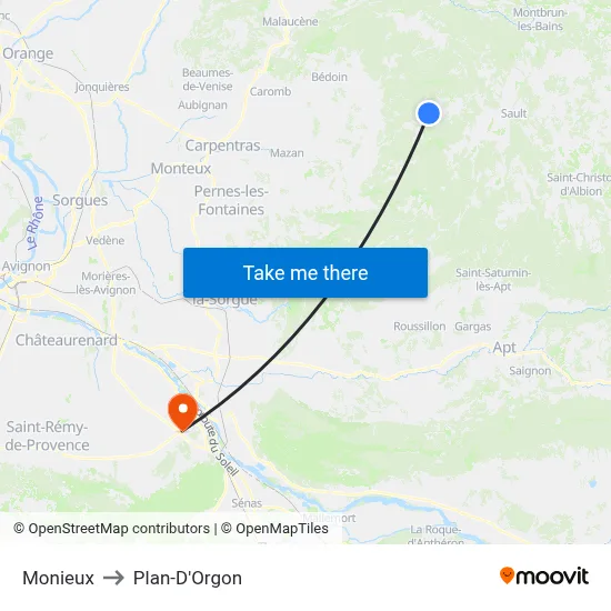 Monieux to Plan-D'Orgon map