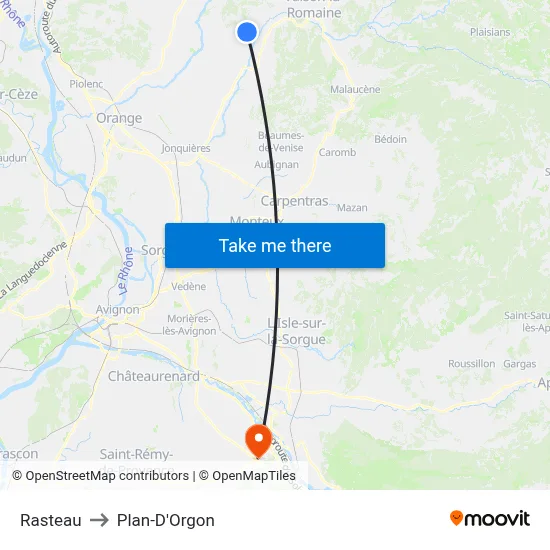 Rasteau to Plan-D'Orgon map