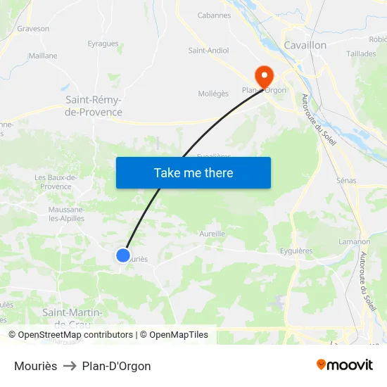 Mouriès to Plan-D'Orgon map
