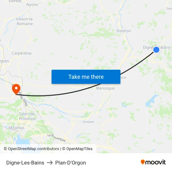 Digne-Les-Bains to Plan-D'Orgon map