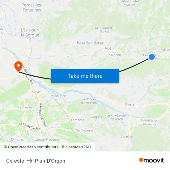 Céreste to Plan-D'Orgon map