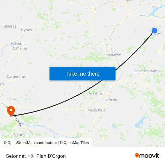 Selonnet to Plan-D'Orgon map