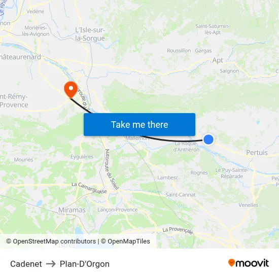 Cadenet to Plan-D'Orgon map