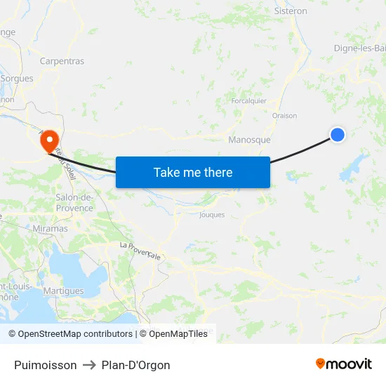 Puimoisson to Plan-D'Orgon map