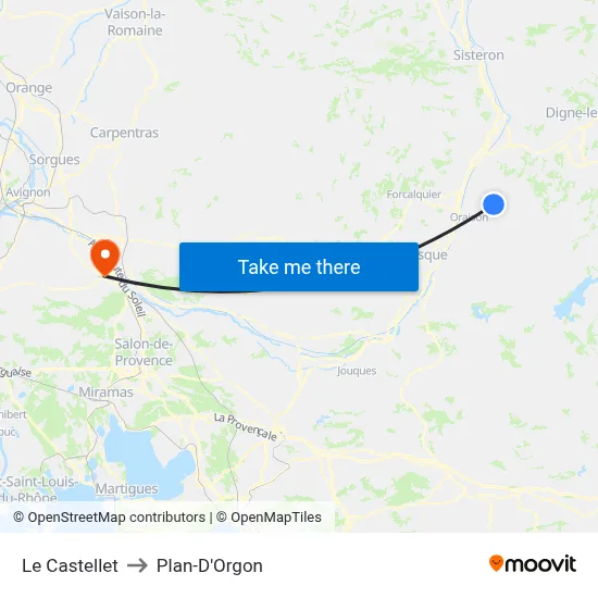 Le Castellet to Plan-D'Orgon map
