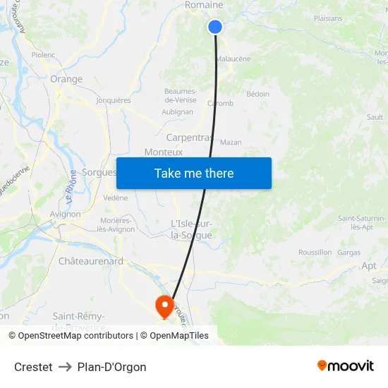 Crestet to Plan-D'Orgon map