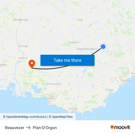 Beauvezer to Plan-D'Orgon map