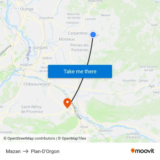 Mazan to Plan-D'Orgon map