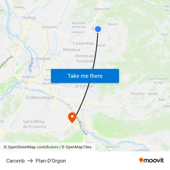 Caromb to Plan-D'Orgon map
