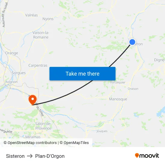 Sisteron to Plan-D'Orgon map