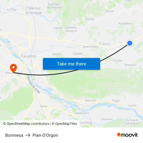Bonnieux to Plan-D'Orgon map