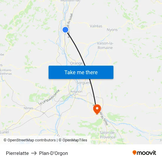 Pierrelatte to Plan-D'Orgon map