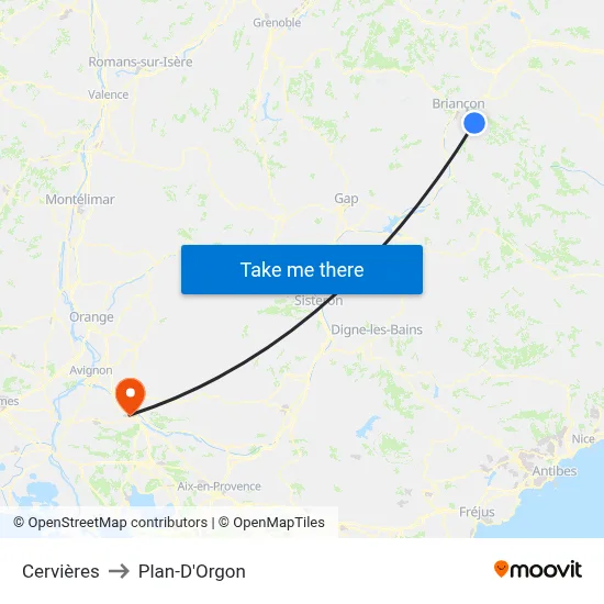 Cervières to Plan-D'Orgon map