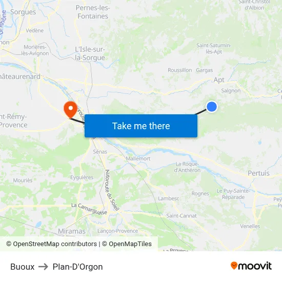 Buoux to Plan-D'Orgon map
