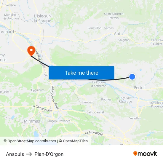 Ansouis to Plan-D'Orgon map