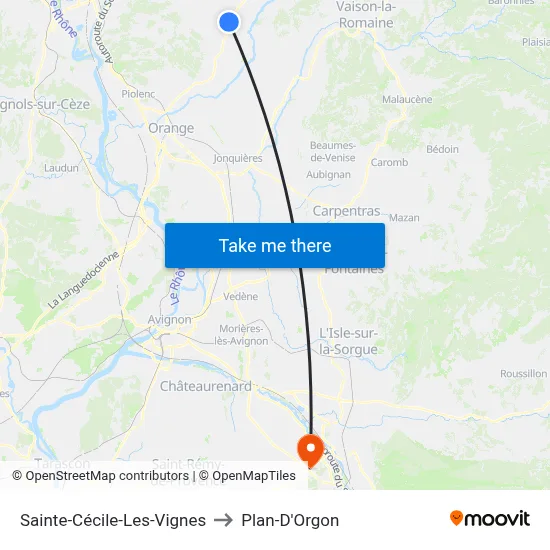 Sainte-Cécile-Les-Vignes to Plan-D'Orgon map