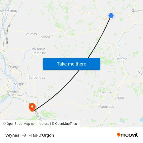 Veynes to Plan-D'Orgon map